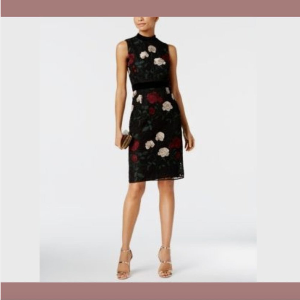 EUC Ivanka Trump Black Floral Lace Embroidered Sleeveless Dress‎ [ SZ 4 ] #Q438